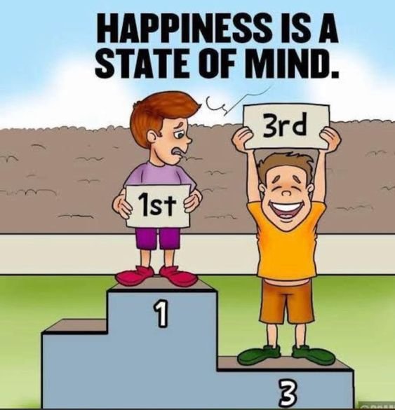 Hapiness is state of mind.